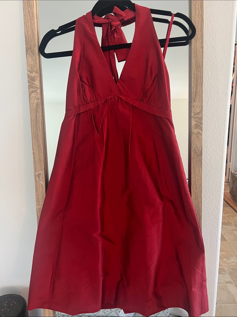 BCBGMaxAzria Crimson Satin Halter Dress
